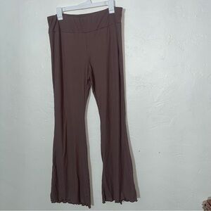 Ribbed Flare Leggings Dusty Purple Color Curled Hem  Lounge Pants Flared XXL